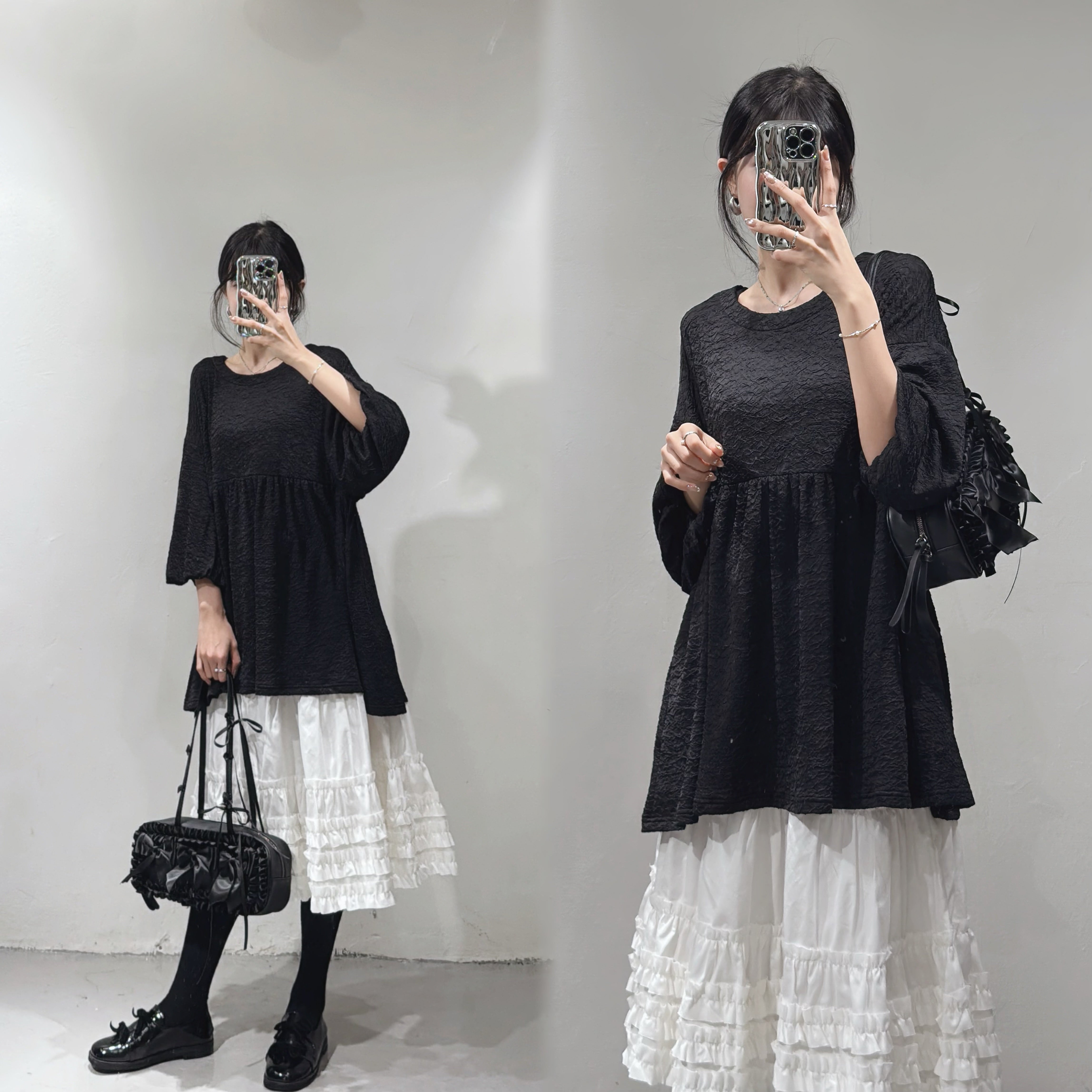 [ 質地輕薄！] textured ballon sleeve top / beige