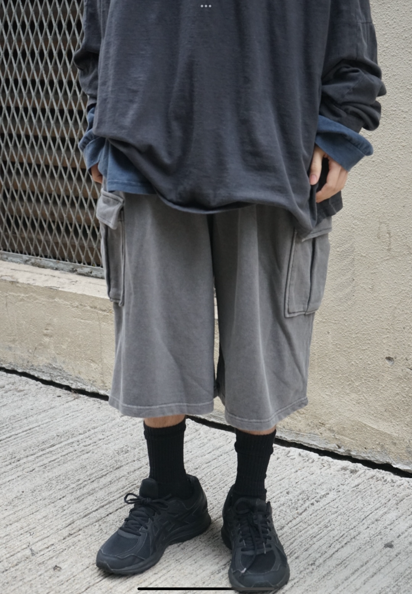 【Basic Bottom !】Oversized Cargo Shorts - Grey