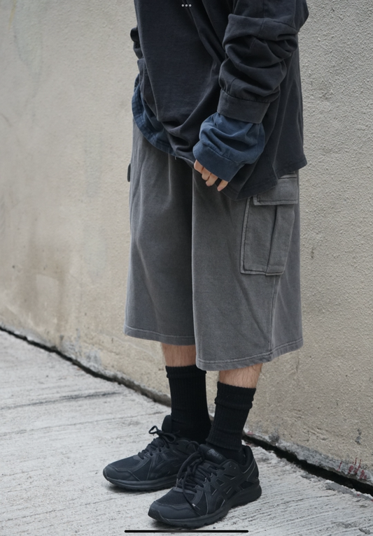 【Basic Bottom !】Oversized Cargo Shorts - Grey