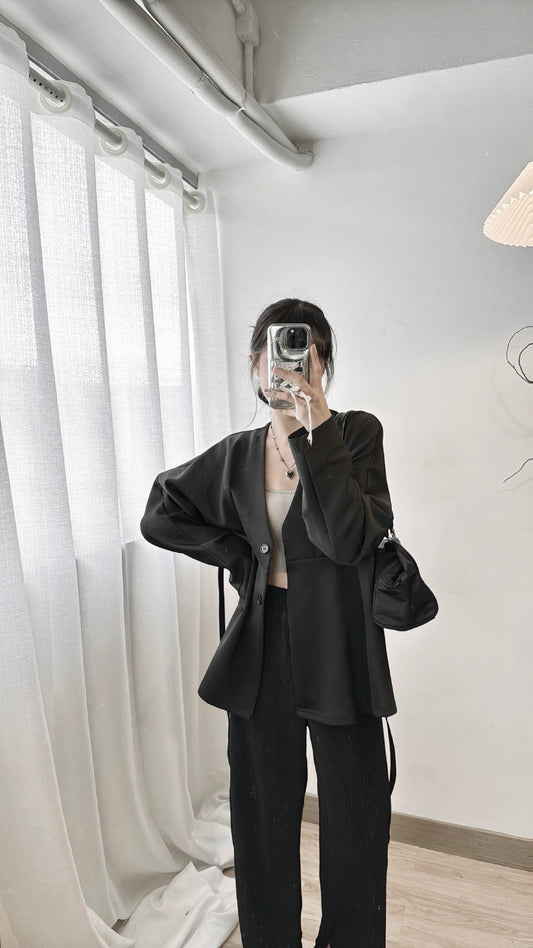 【店主自留!🪡】Collarless blazer/ black
