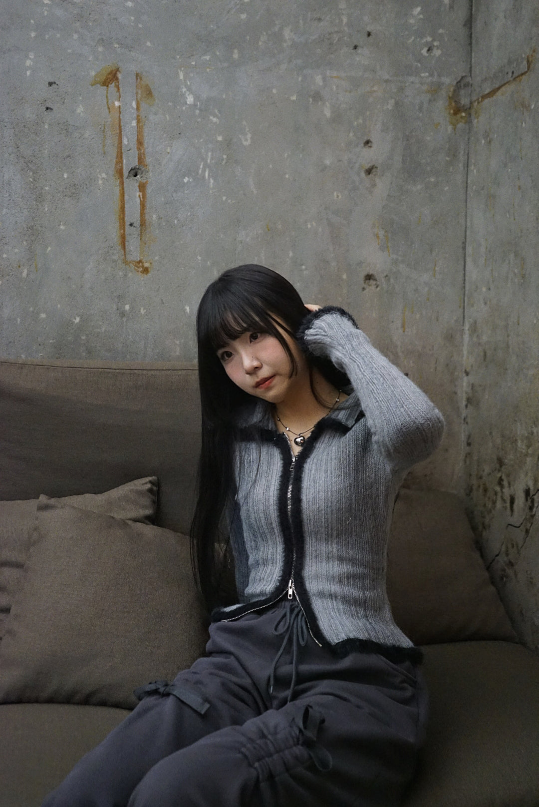 【My Picks ! 】Two Tone Zipper Knit Top / Blue