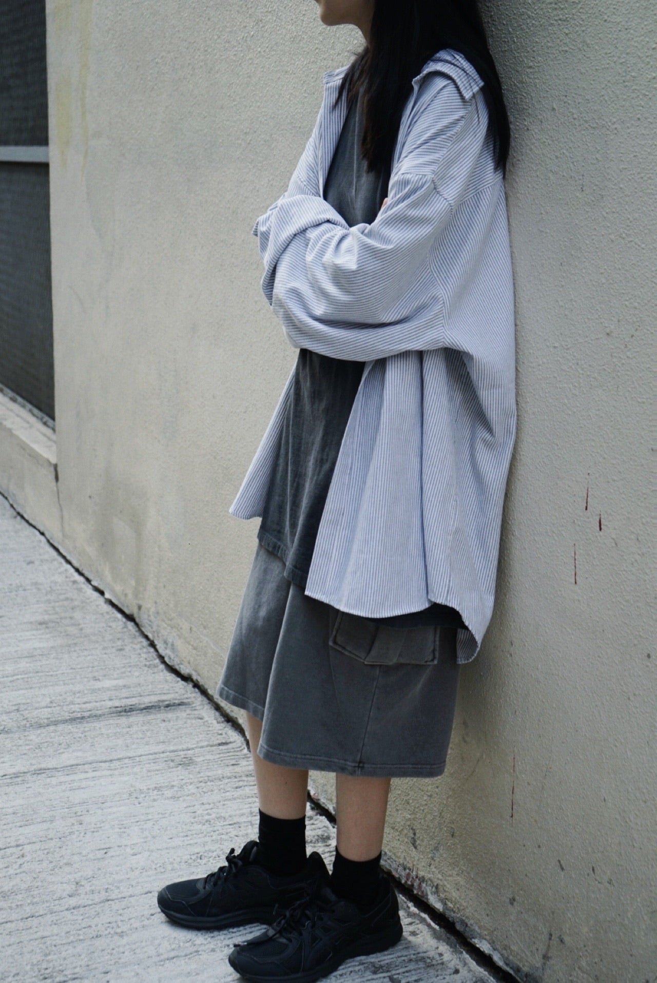 【Basic Bottom !】Oversized Cargo Shorts - Grey
