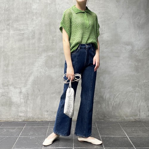 Mesh Knitted Polo Top