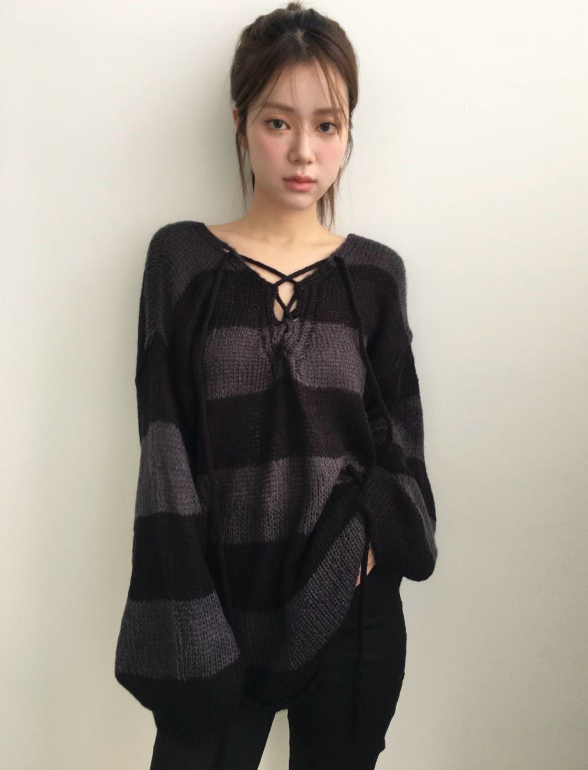 [ 超抵價！早鳥預訂款  📷 ༘ ⋆｡ ˚ ] striped knit top / black