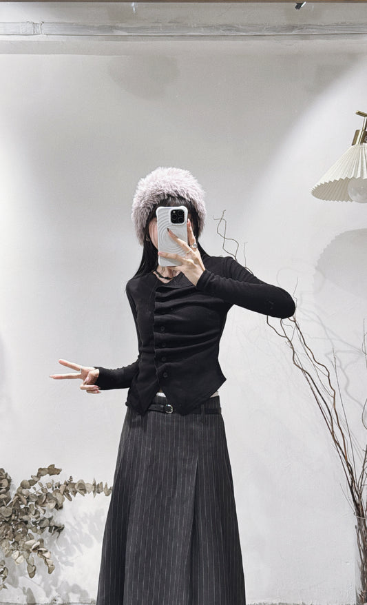 [ new year picks! 🧧 ] ruffle shirring top / black