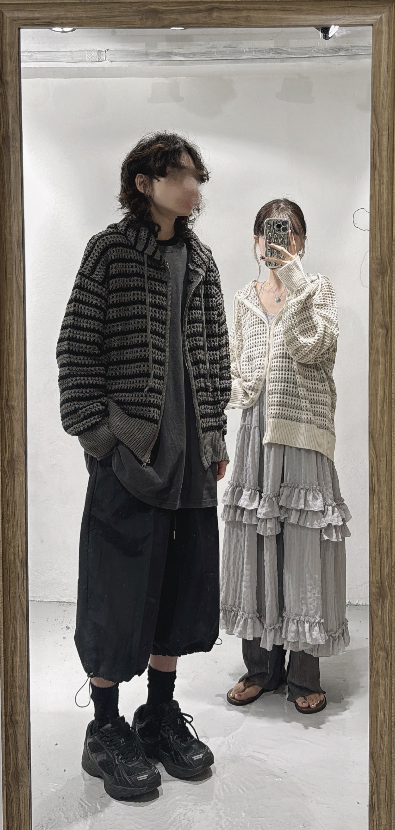 [DDD boys] Stripe Mesh Hoodie Zip-up / ivory