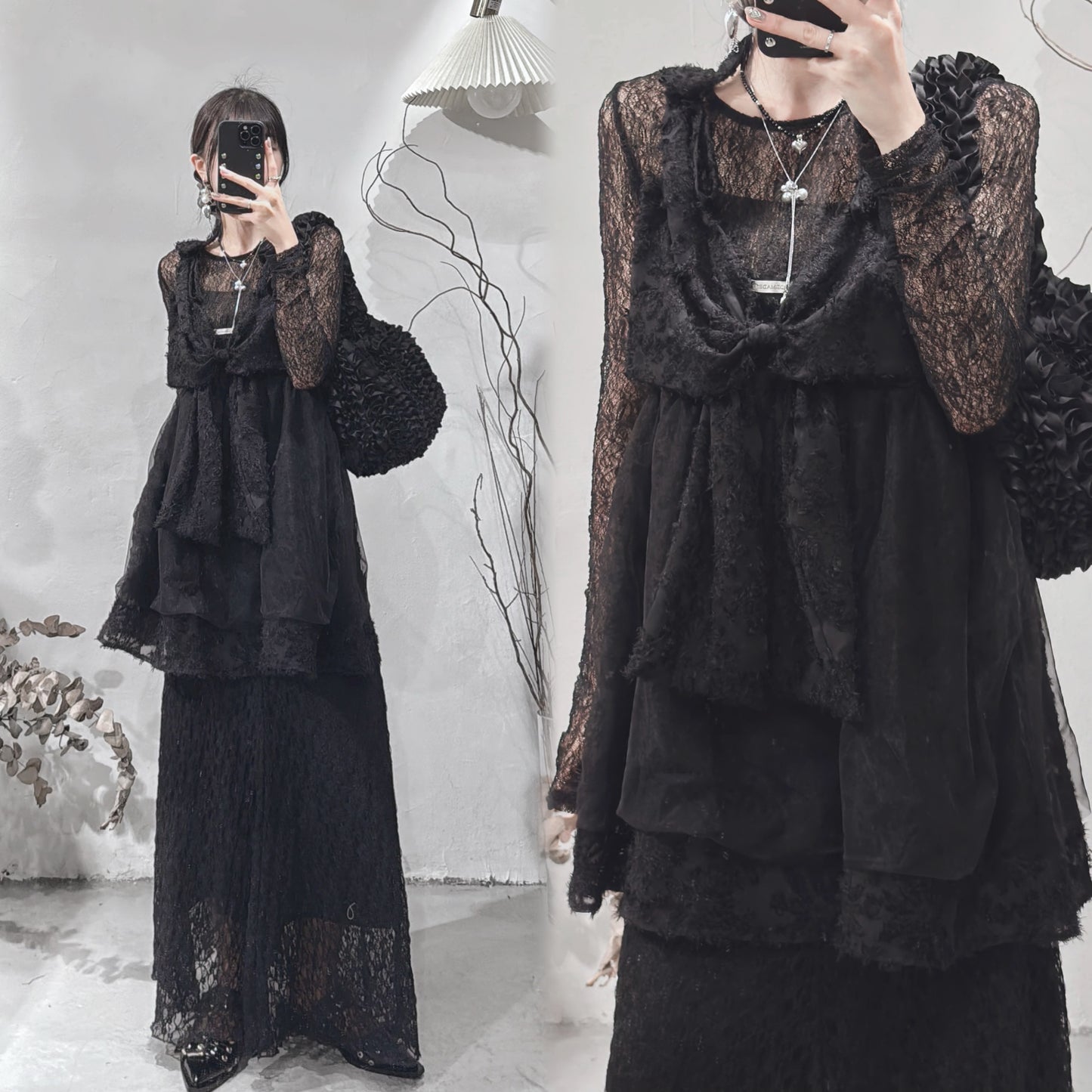 [ DDD MADE 𐙚˙⋆.] [超美layer. 💖]Feather ribbon top / black