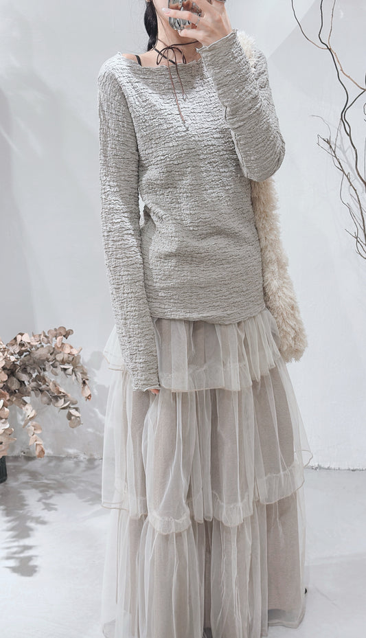 [ 預訂𐙚⋆˚ ] [ earth tone 愛好者必入手！] Wrinkled top / beige