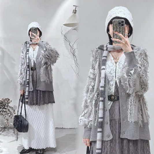 [ 現貨 / 預訂 ⋆𐙚 ̊ ] [ 店主大推！] Fringed oversized outer / grey