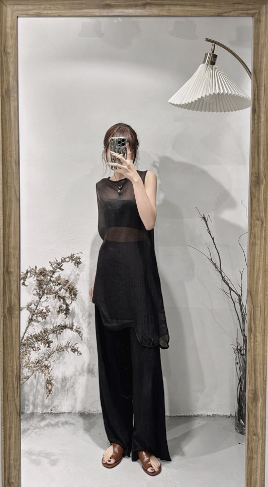[ 店主自包四色！] Wave see through top / black