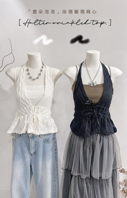 [ 預訂  ₊˚⊹♡ ] [ my picks! ] halter wrinkled top / 2 colors