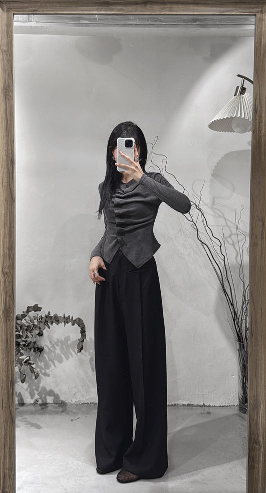 [ new year picks! 🧧 ] ruffle shirring top / charcoal