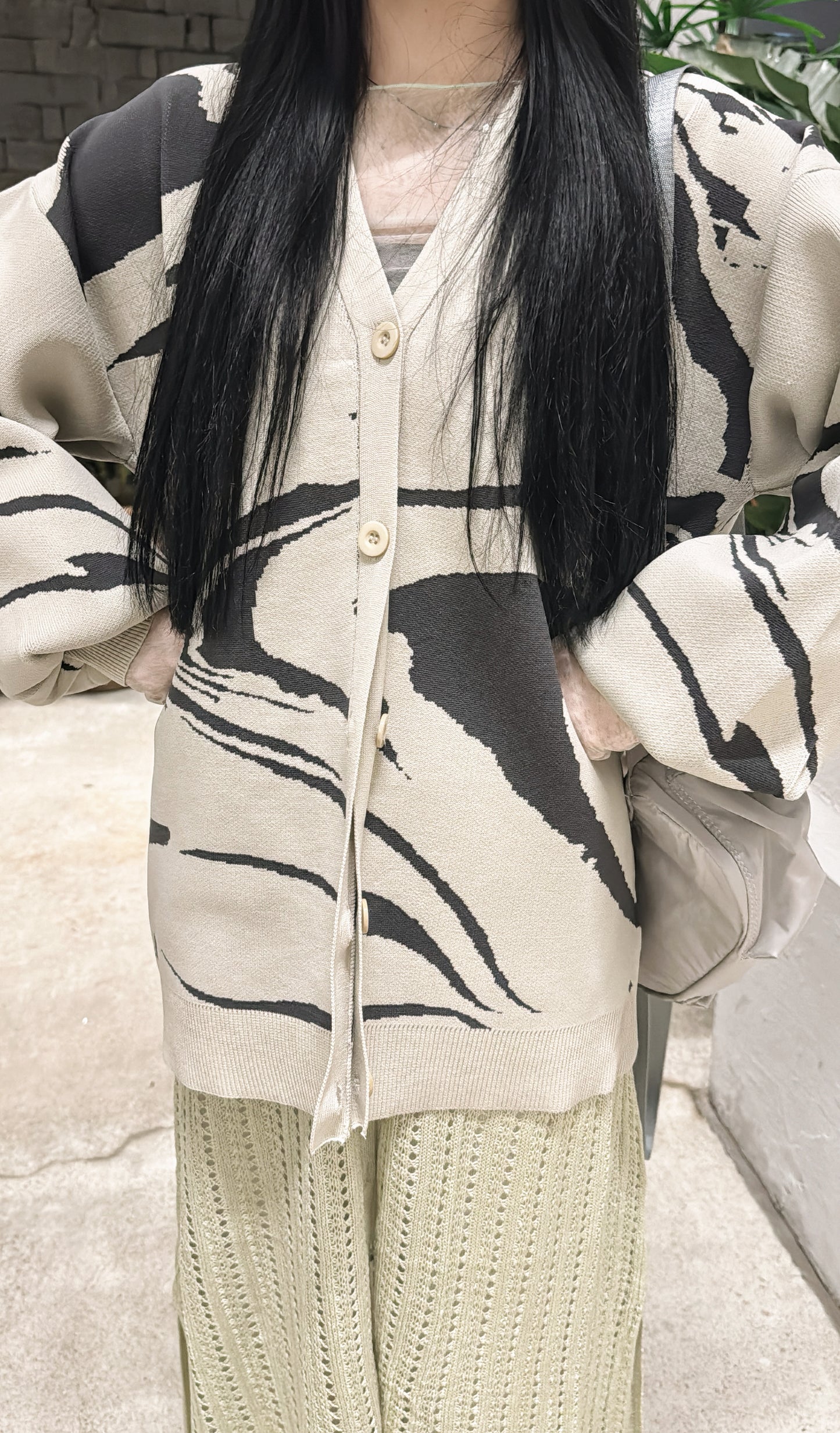 【超少見の PATTERN🧶】 Wave Print Knitted Outer / White