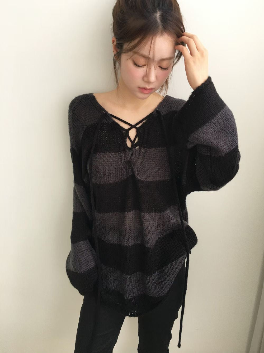 [ 超抵價！早鳥預訂款  📷 ༘ ⋆｡ ˚ ] striped knit top / black
