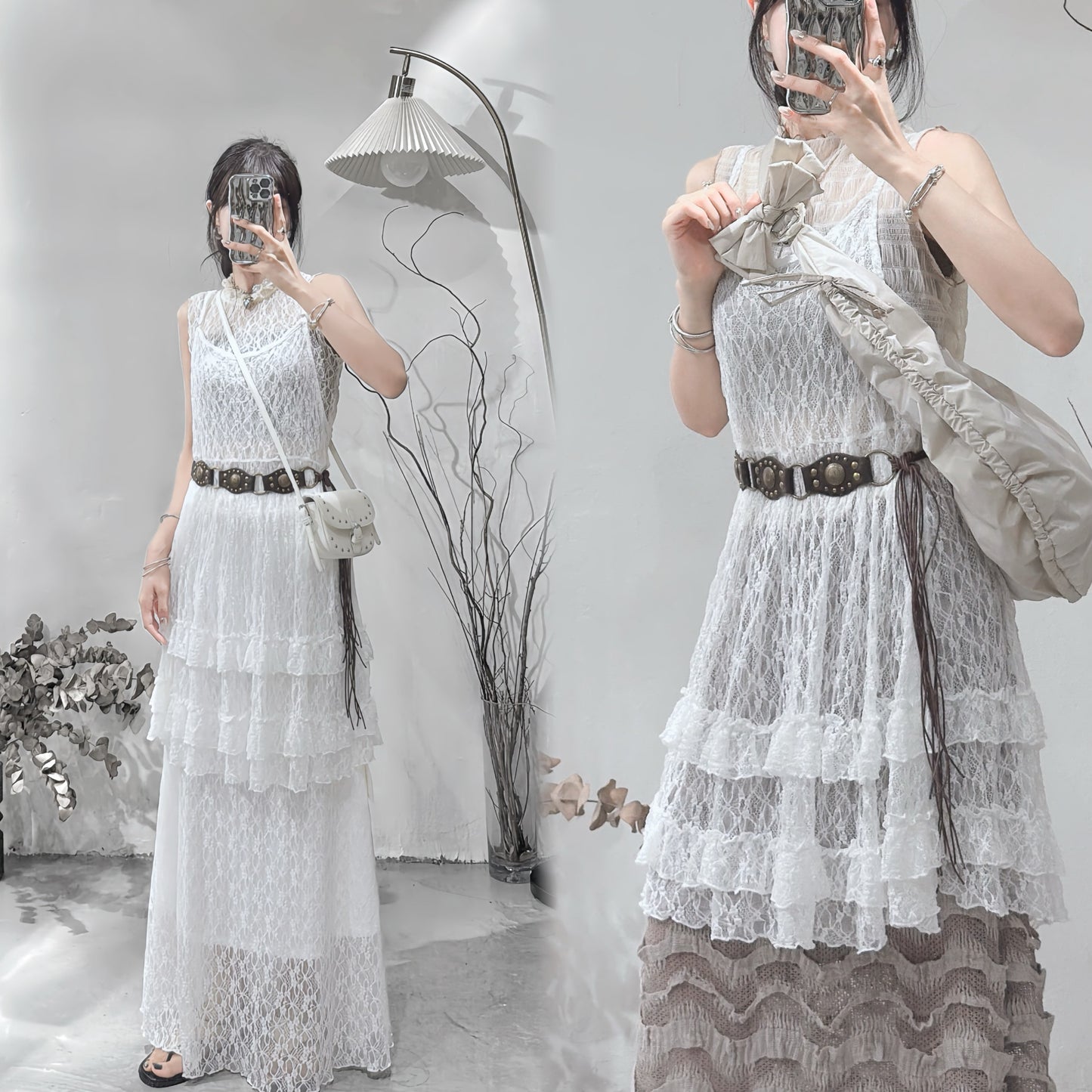 [ ˚.🎀༘⋆垂感超好! ˚.🎀༘⋆ ] lace ruffle ops / white