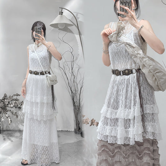[ ˚.🎀༘⋆垂感超好! ˚.🎀༘⋆ ] lace ruffle ops / white