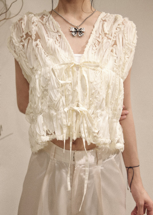 [ 現貨/預訂˚⊹♡ ] feather gilet vest / ivory