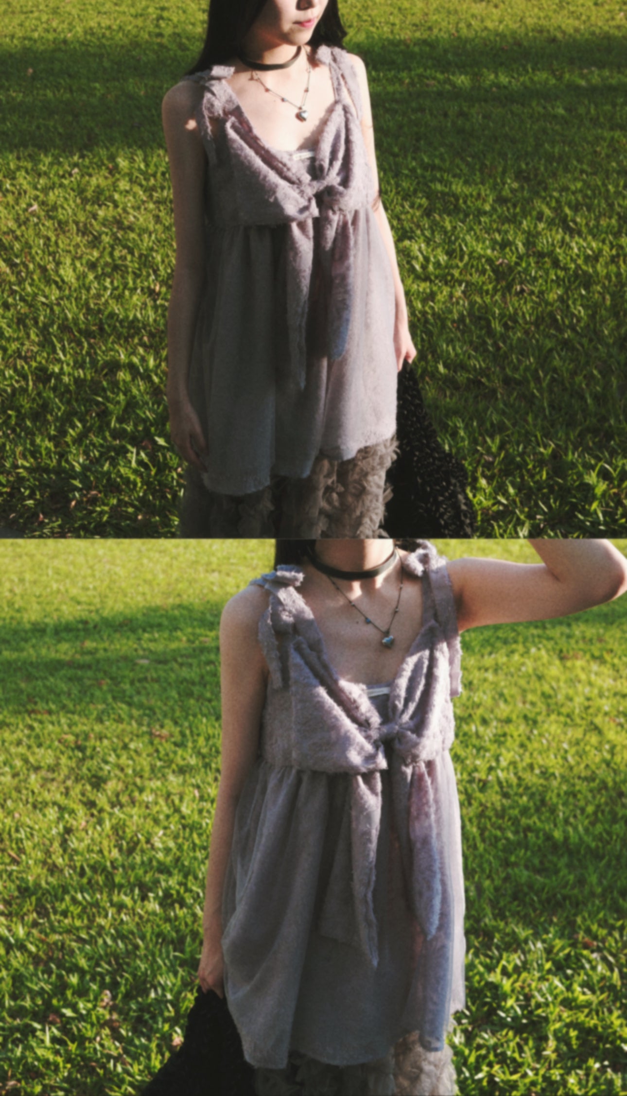 [ DDD MADE 𐙚˙⋆.] [超美layer. 💖]Feather ribbon top / grey