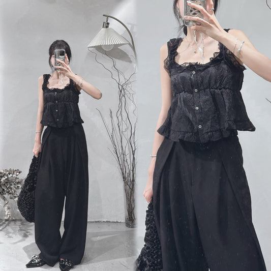 [ 現貨 / 預訂 𐙚˙⋆.] jacquard cami / black