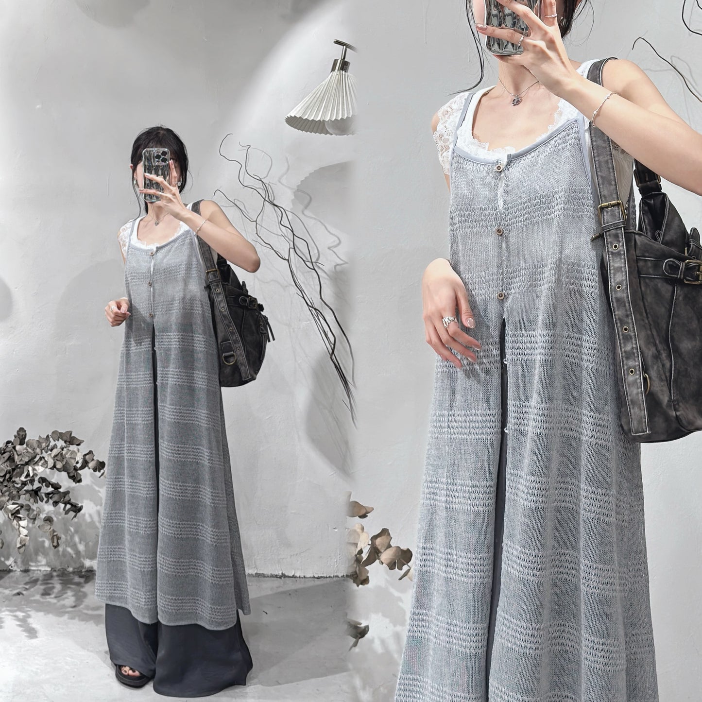 [預訂] Striped knit ops / grey