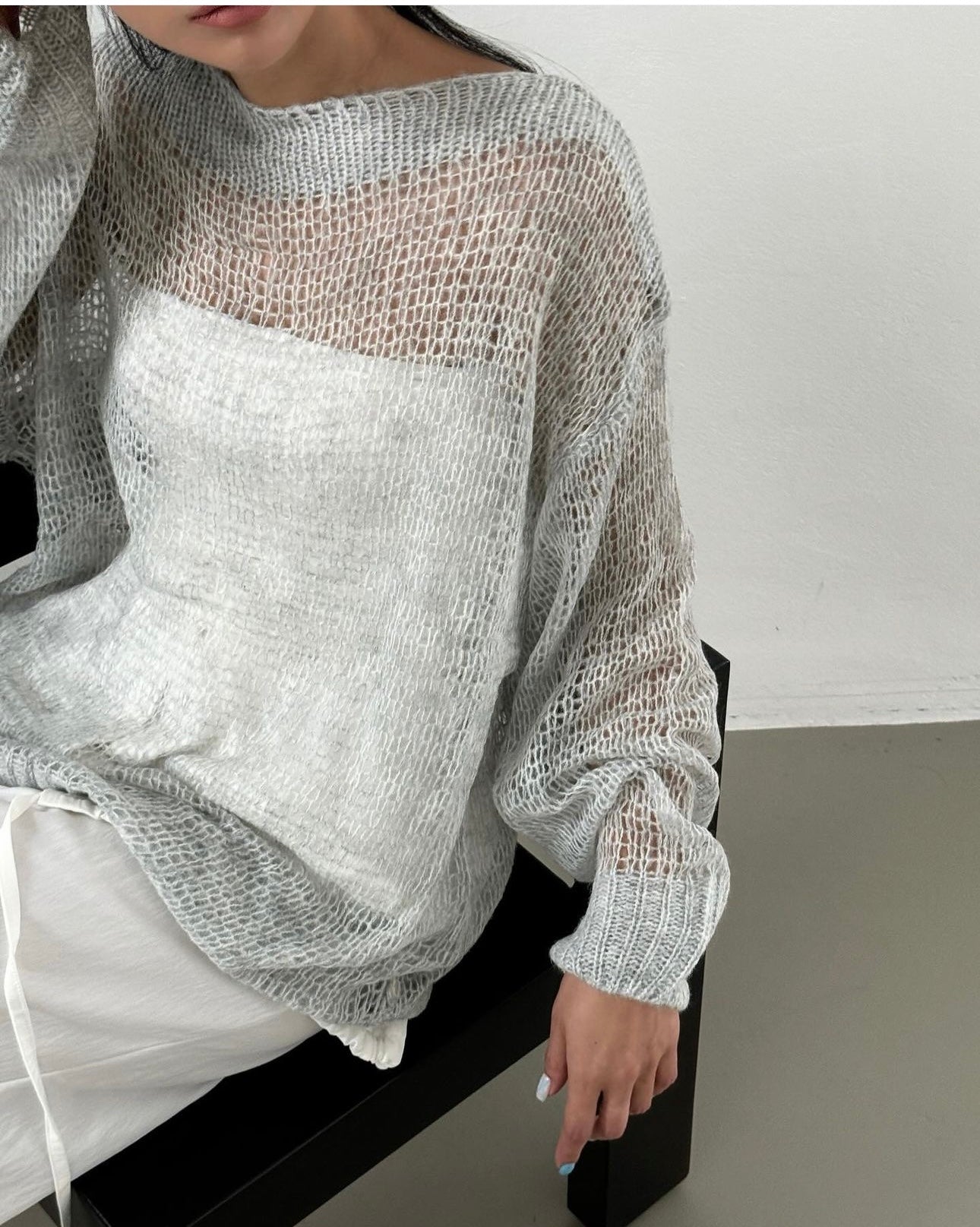 Mohair crew neck top / blue