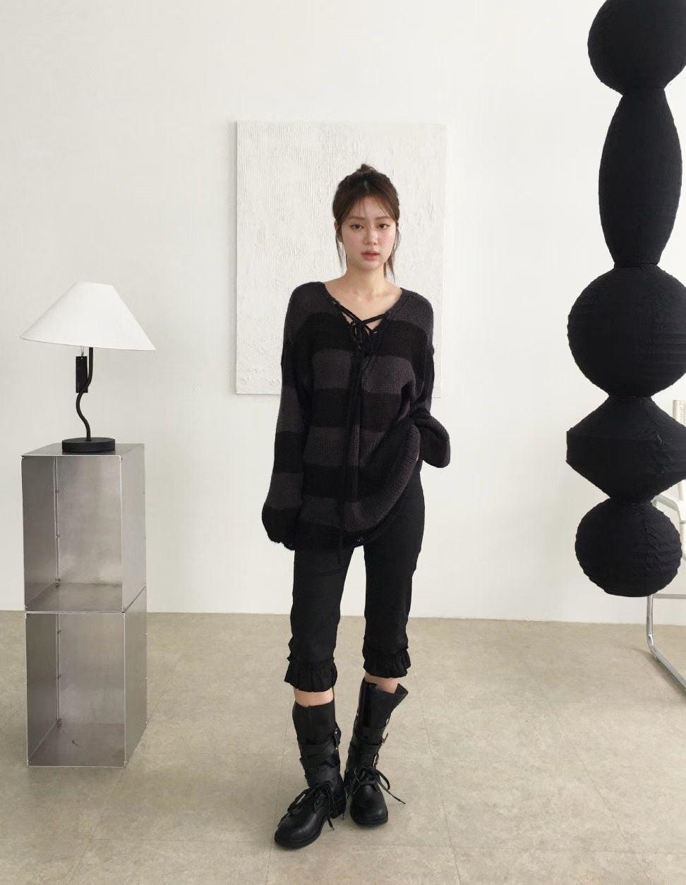 [ 超抵價！早鳥預訂款  📷 ༘ ⋆｡ ˚ ] striped knit top / black