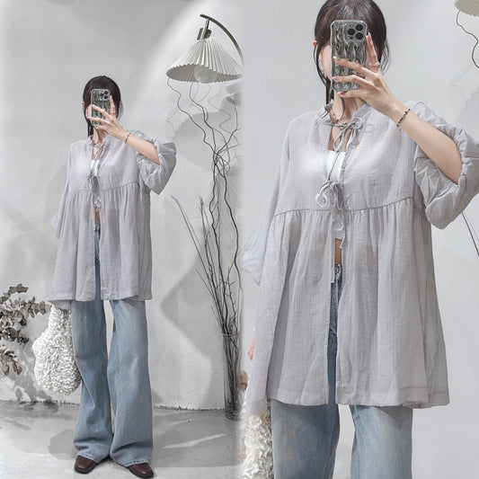 [ 現貨 / 預訂  ⋅˚₊‧ ] ballon sleeve bonnie top / blue