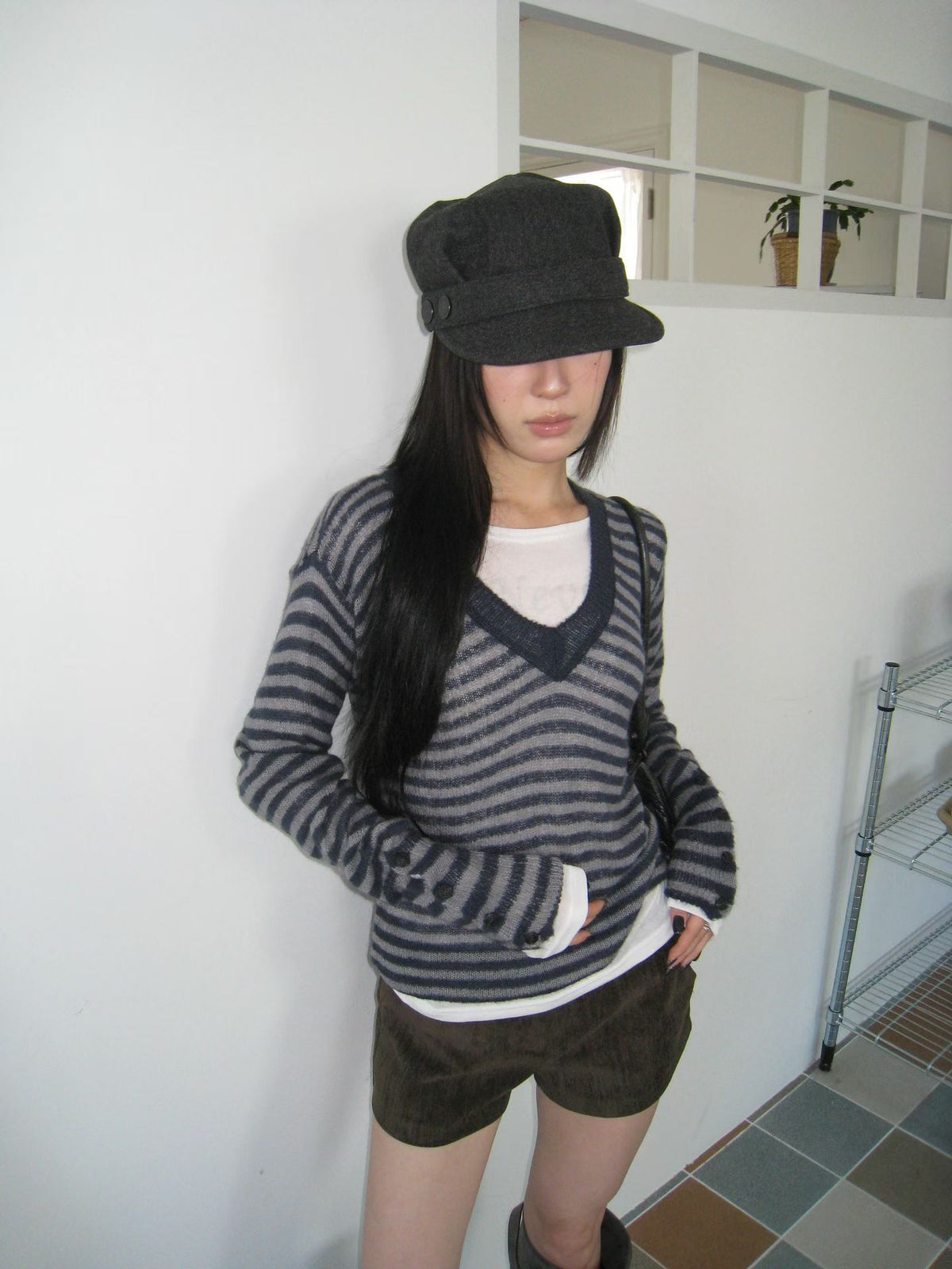 ［ 早鳥 early bird 價 🐈‍⬛✨ ] striped knit button sleeve top / 3 colors