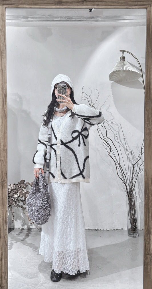 [ 限量現貨！⋆𐙚 ̊ ] Big ribbon cardigan / white