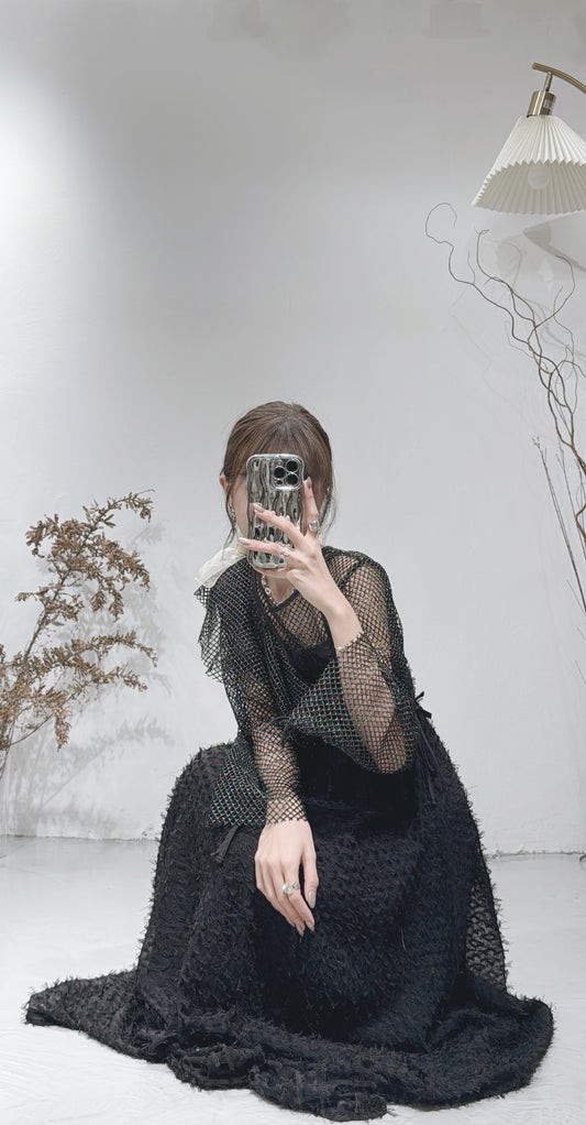 [ 超多穿法！附送多用途巾！] Parley net top / black