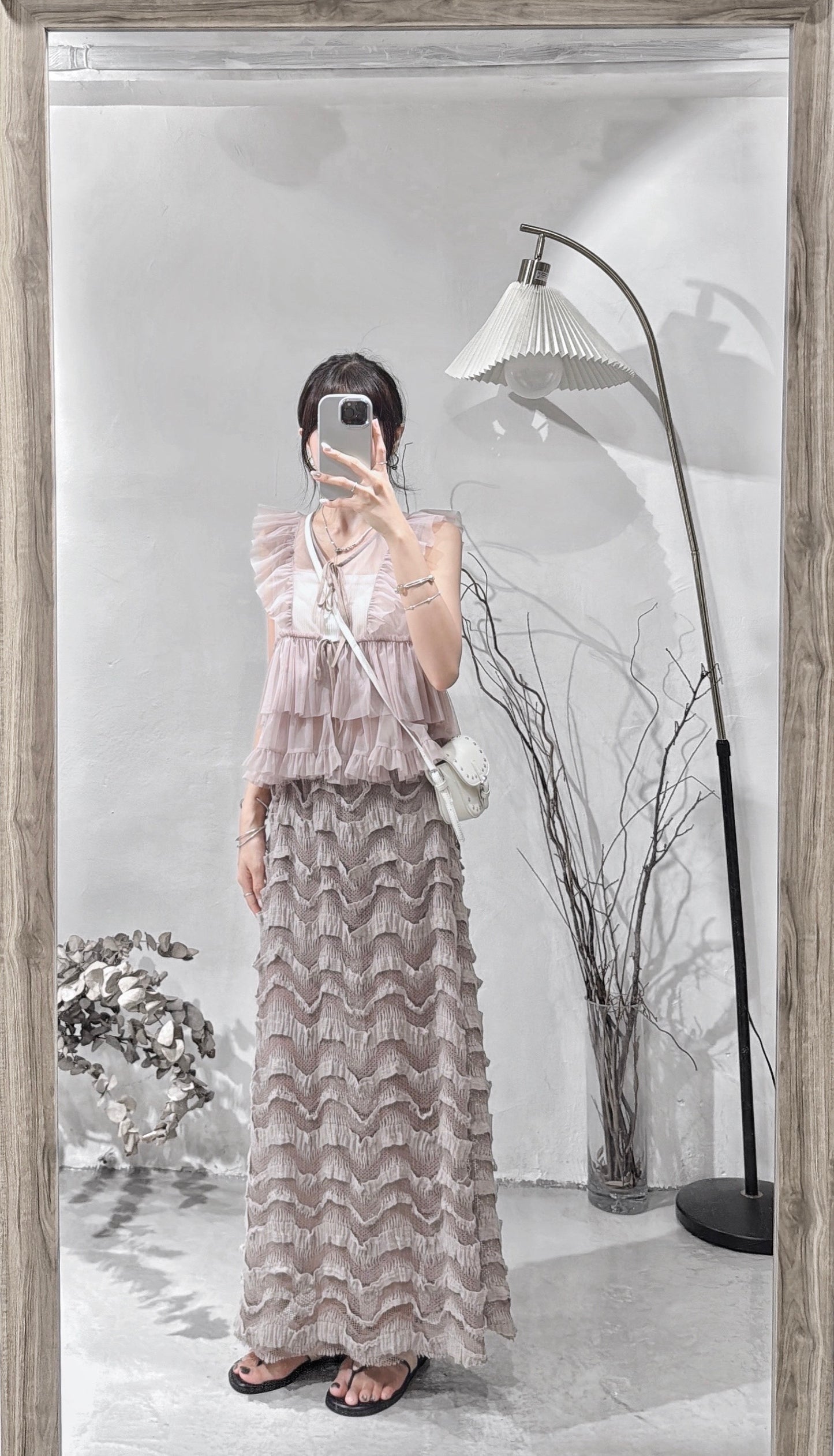[ 𝐃𝐃𝐃 𝐌𝐀𝐃𝐄 超美自訂款𓂃⋆.˚] Tulle layer top / 2 colors