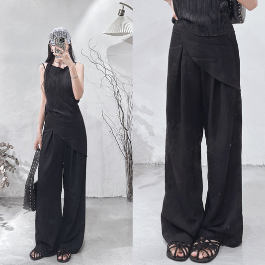 [ 涼爽布料 𐙚⋆°⋆♡] layered pants / black