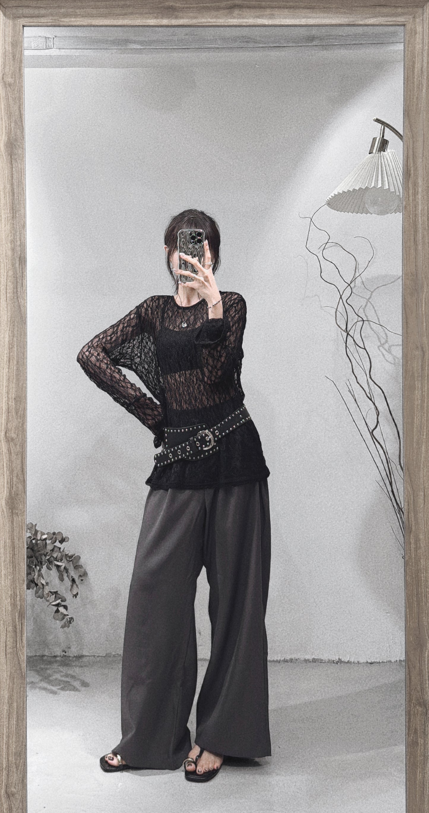 [ 現貨!完售即止 𖤐.ᐟ ] lace oversized top / black