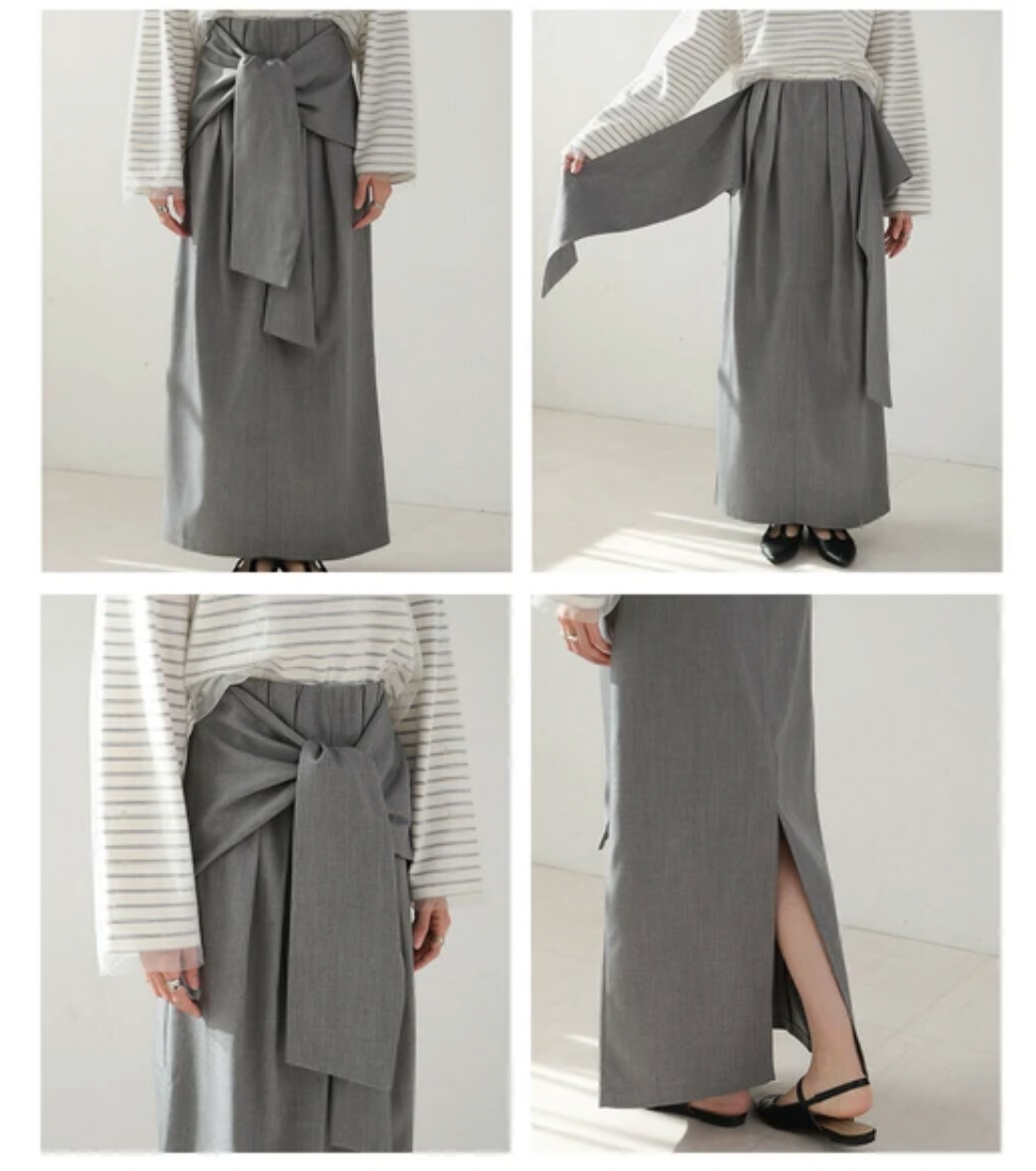 [ 現貨/預訂 ] front tied skirt / grey