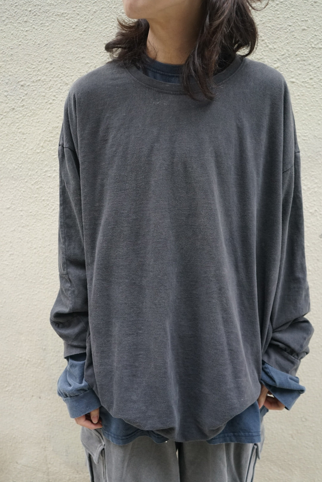 【Basic Items Option !】Oversized Dye Long Sleeve - Grey