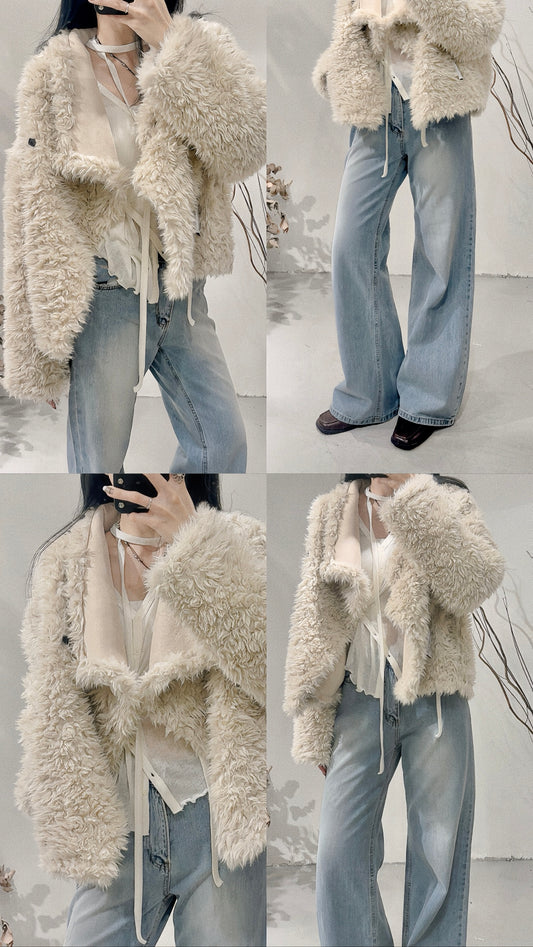 [ 預訂！˚.🎀༘⋆] [ 超保暖！] fur collared jacket / ivory