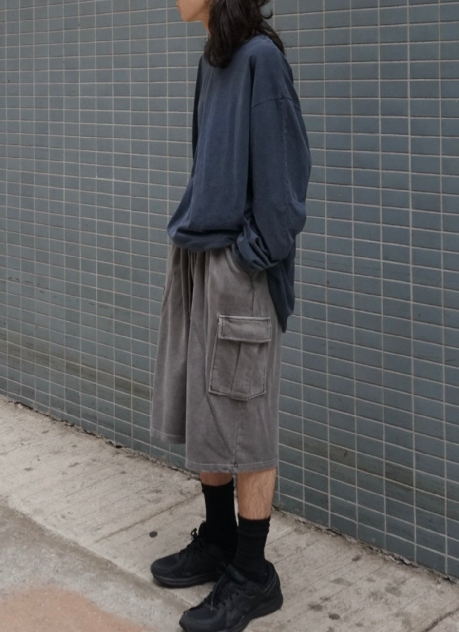 【Basic Items Option 】Oversized Dye Long Sleeve - Blue