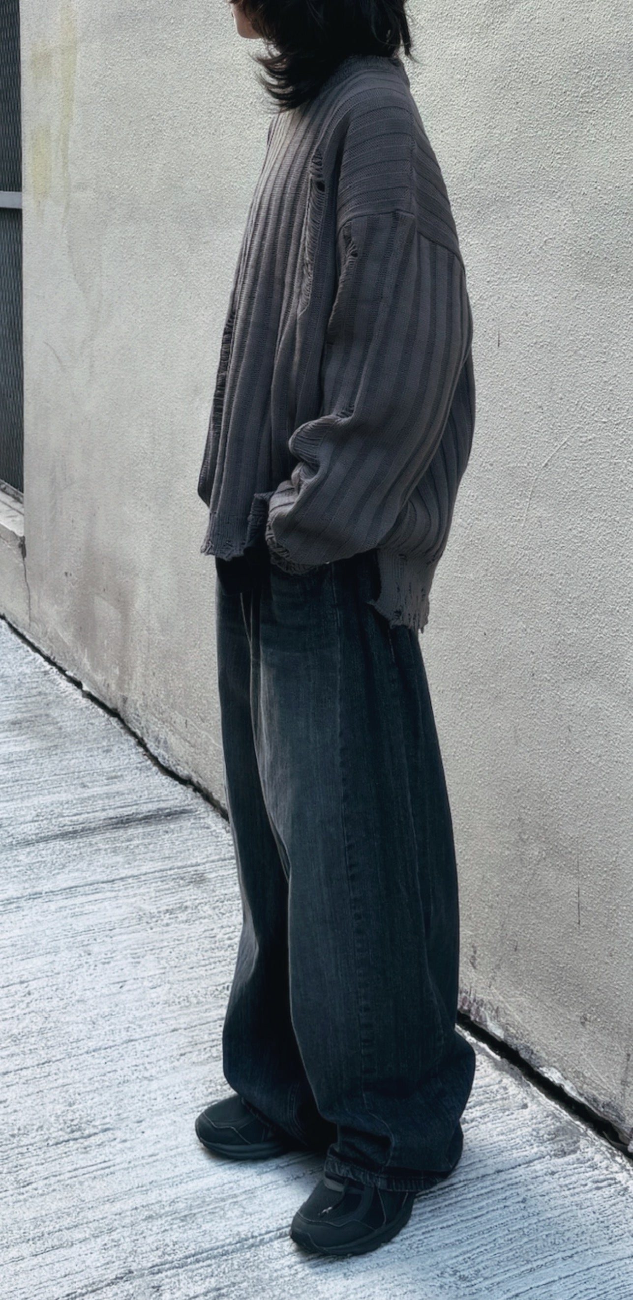 [Grange Style ! ] Destory Knitted Sweater - Grey
