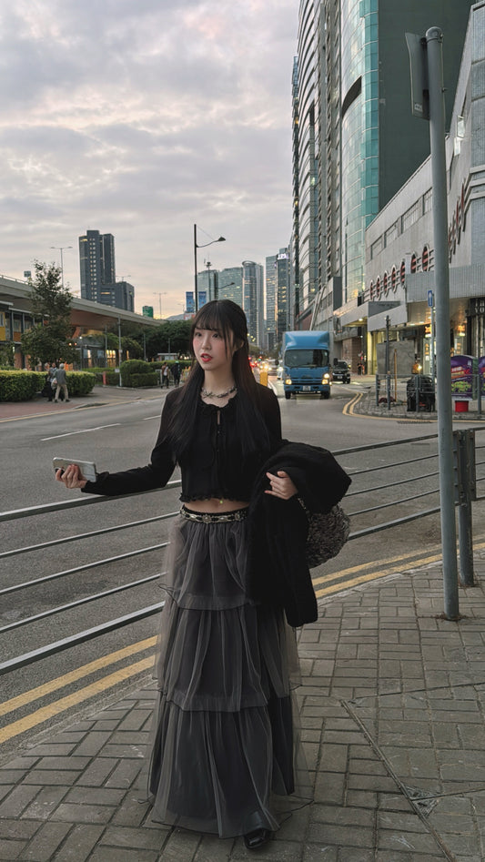 [ 預訂 ⋆𐙚 ̊. ] [ 店主自留款！] Lace tied cropped top / black