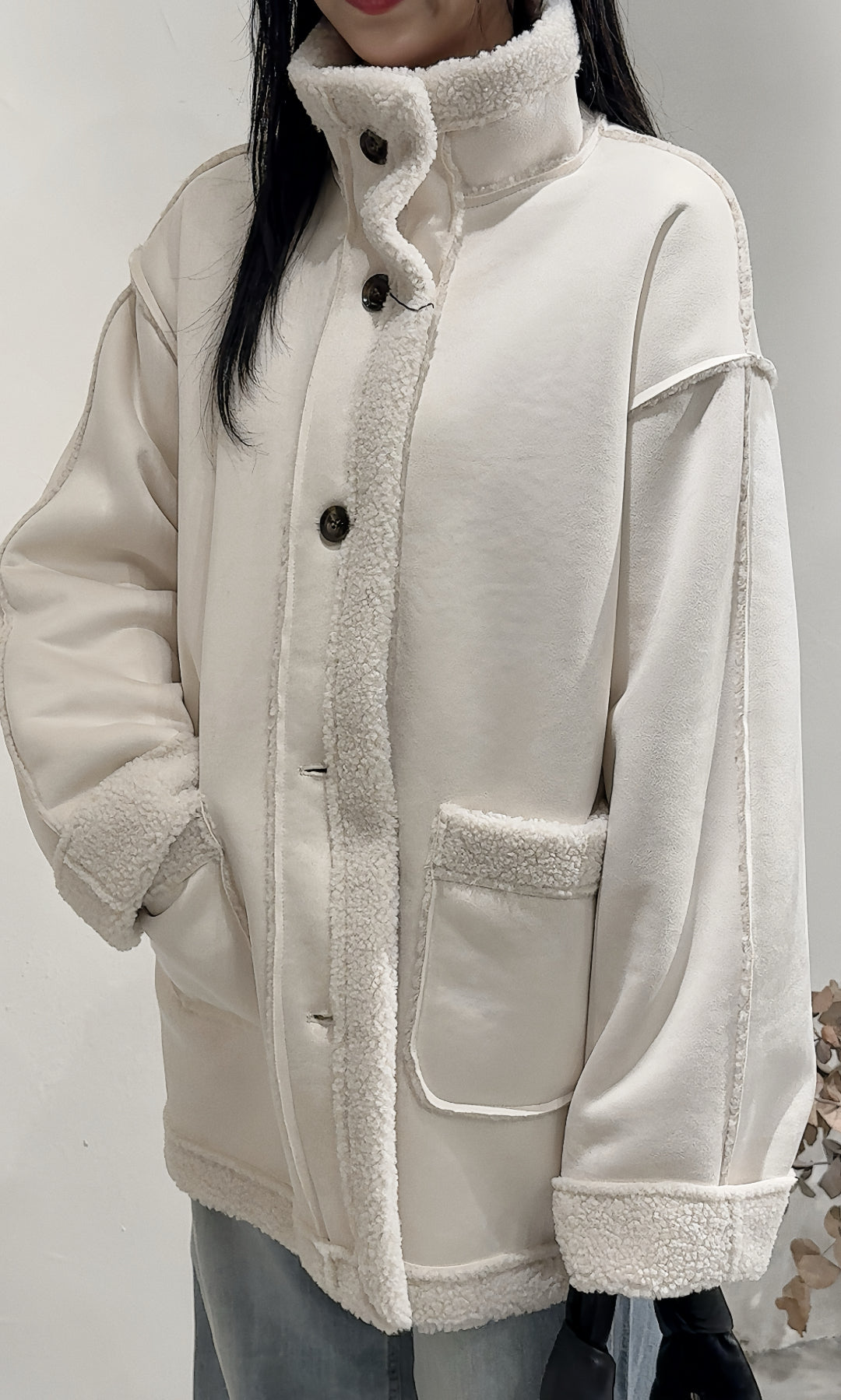 [ 現貨 / 預訂 ⋆𐙚 ̊ ] [ 店主自留！] Faux-mouton stand jacket / ivory