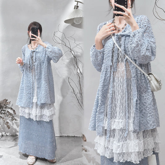 [ 現貨/預訂˚⊹♡ ] jacquard outer / blue