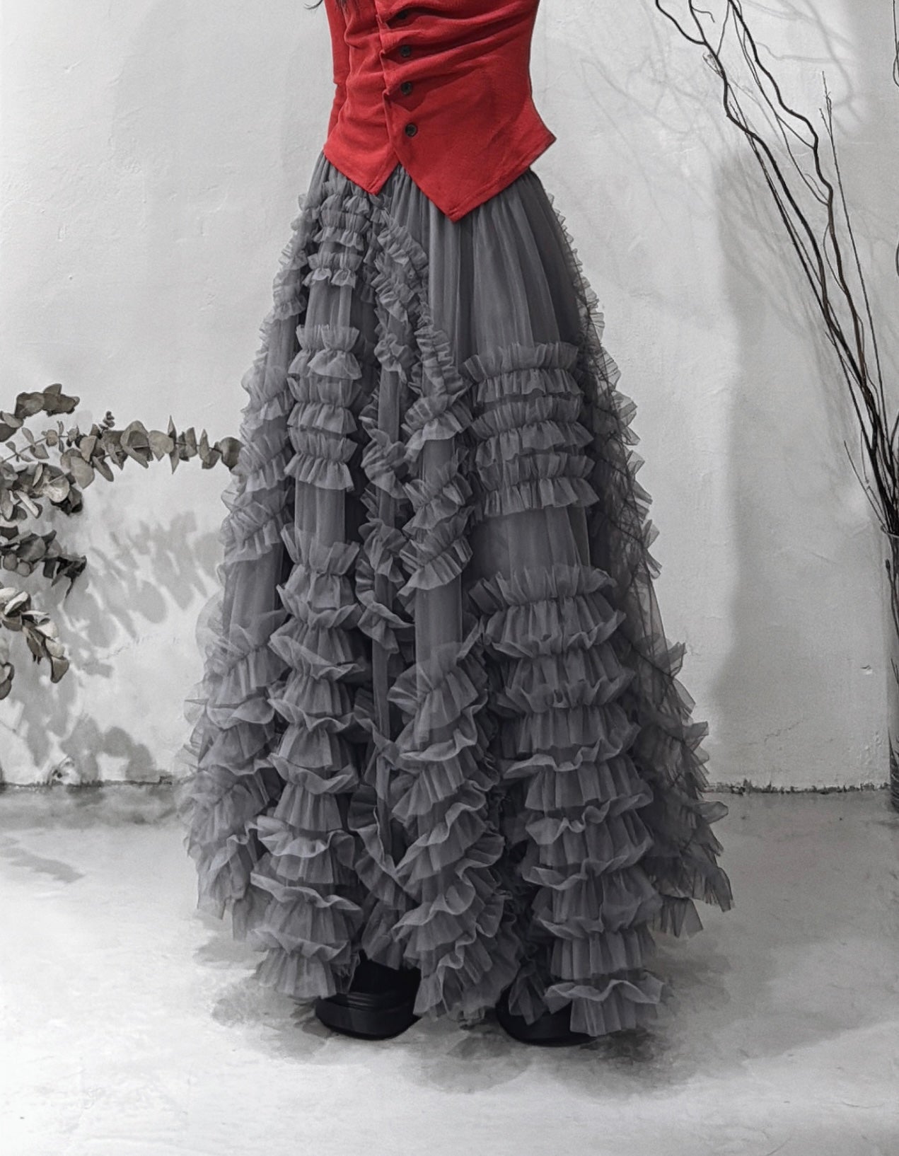 [ 超美必收！✨] pattered mesh skirts / grey