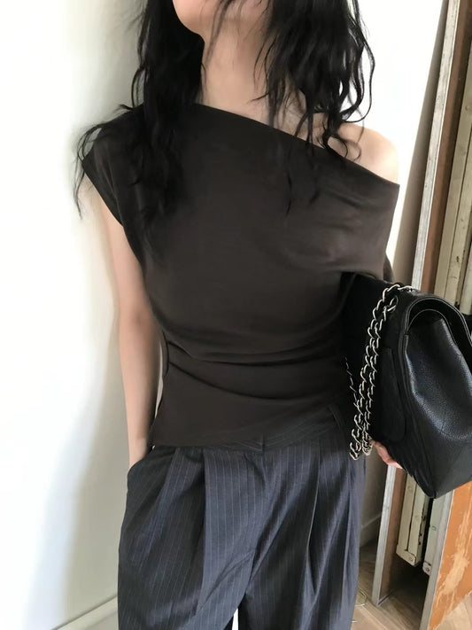 [ 預訂 ࣪𖤐.ᐟ ] [ 店主大愛！] Off shoulder pika top / brown