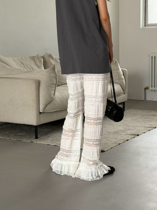 [ 預訂🪽⋆ ] [ 少撞款 超度假感 ! ] Tiered Crochet Lace Flare Pants / 2 colors