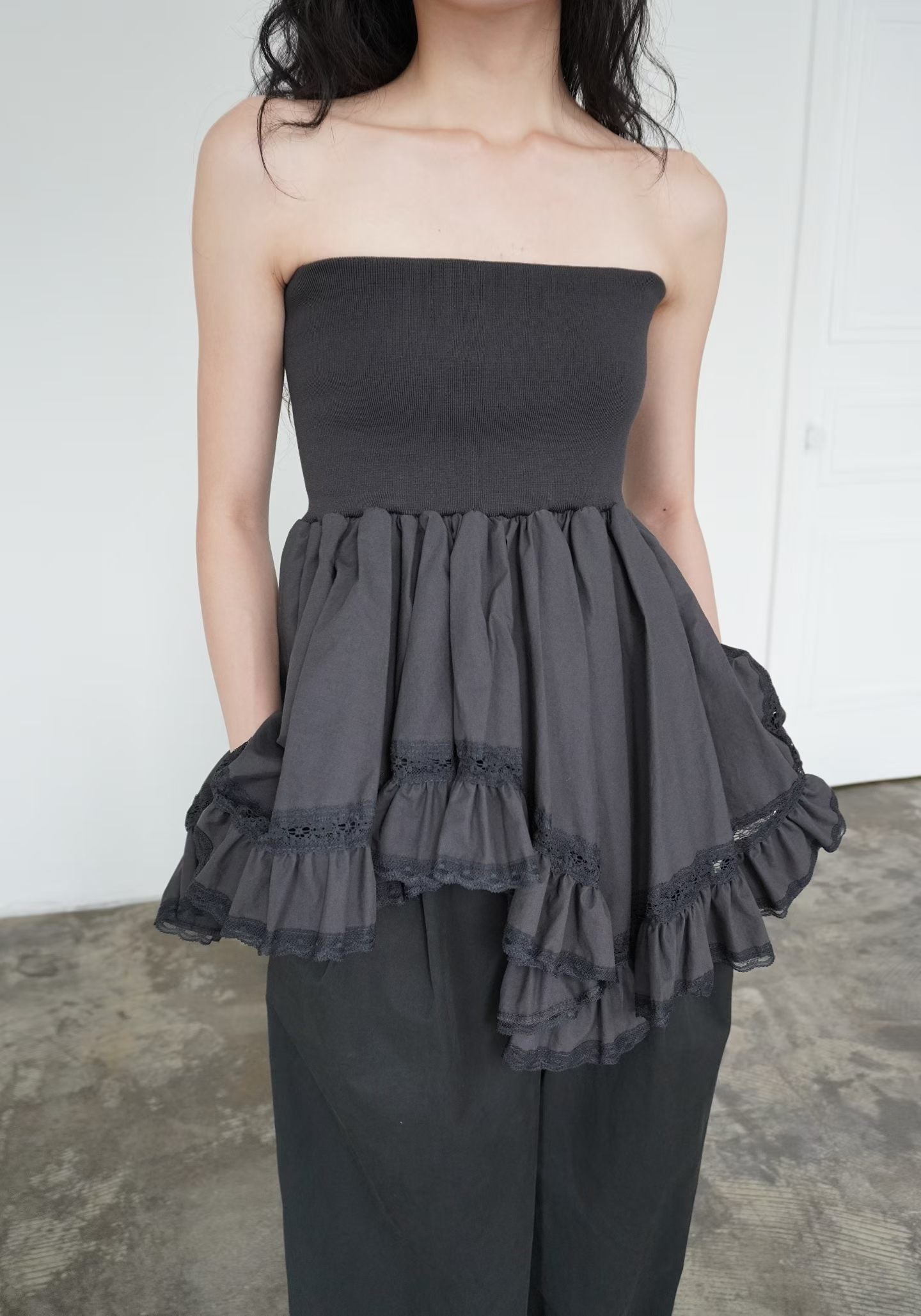 [ 預訂🪽⋆ ՙִՙ ] [ 2-ways! ] ruffle pleated tube dress • 2 colors