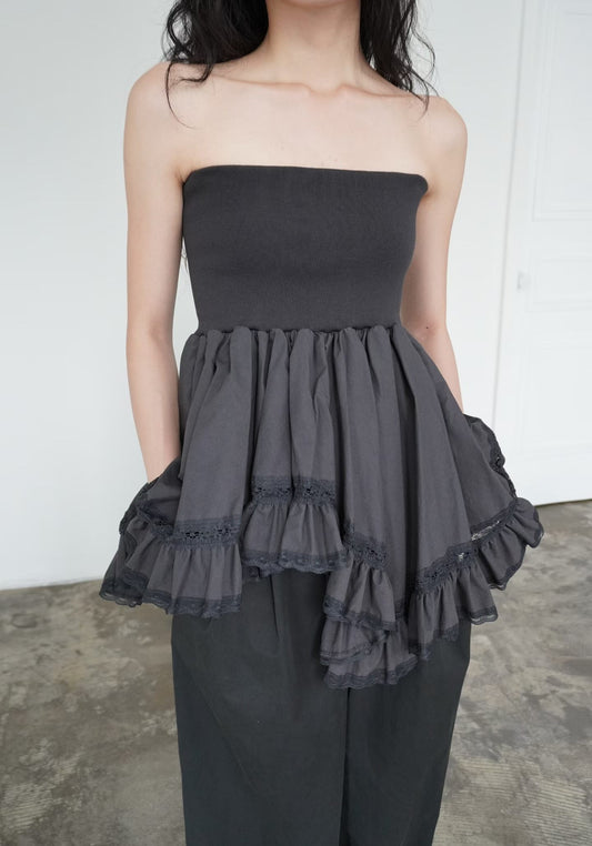 [ 預訂🪽⋆ ՙִՙ ] [ 2-ways! ] ruffle pleated tube dress • 2 colors