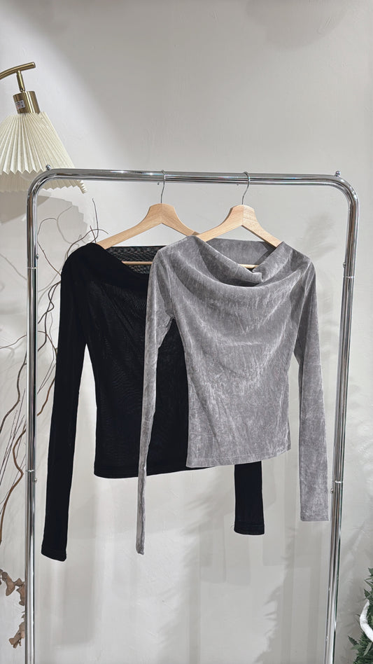[ 預訂⋆⁺₊❅⋆ ] [ 店主自留！] velvet off shoulder top / blavk