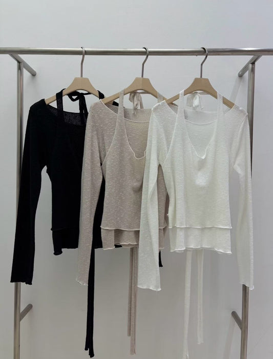 [ 預訂 ⋆𐙚 ̊ ] [ 店主自留款！] halter neck layered top / 3 colors