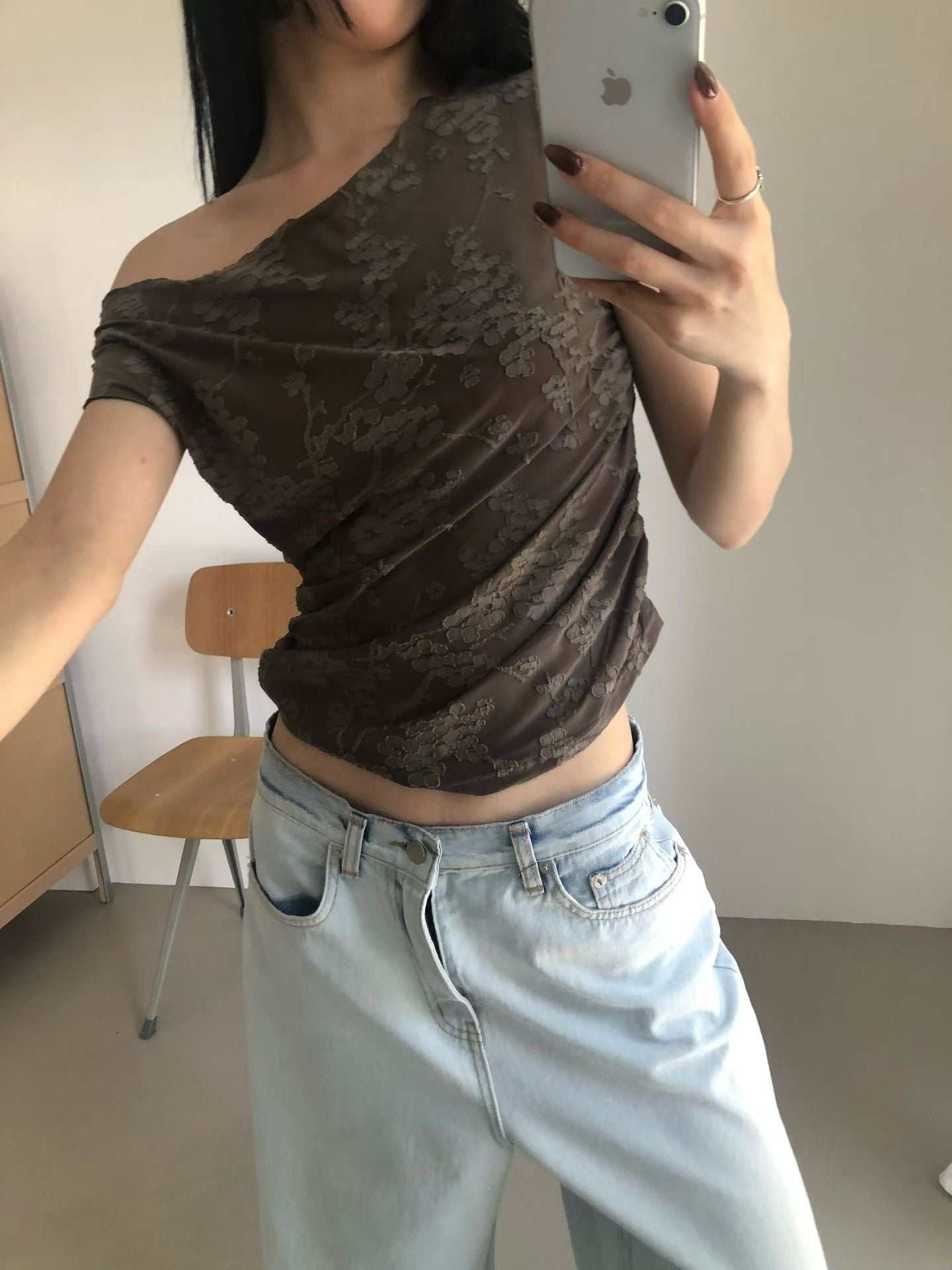 patterned shirring tee / 3 colors