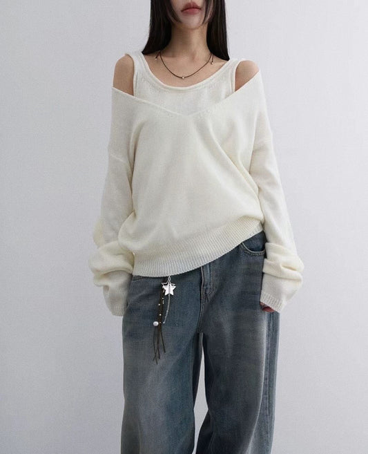 [ 全員 picks! 超韓針織 set 🎱] V-neck knit set / white